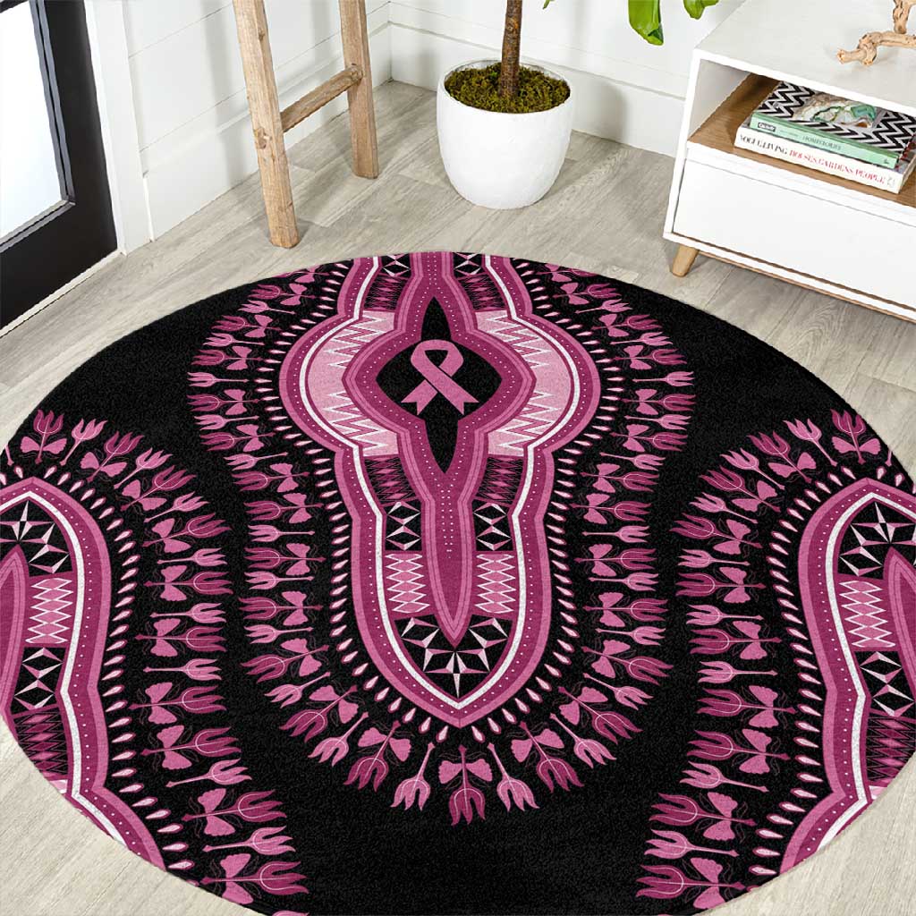 Breast Cancer Awareness Pink Ribbon Afro Round Carpet Dashiki Style - African Pride
