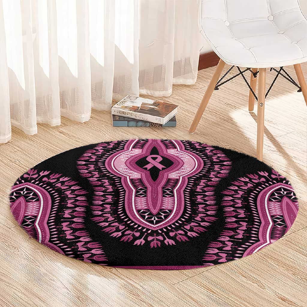 Breast Cancer Awareness Pink Ribbon Afro Round Carpet Dashiki Style - African Pride