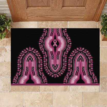 Breast Cancer Awareness Pink Ribbon Afro Rubber Doormat Dashiki Style - African Pride