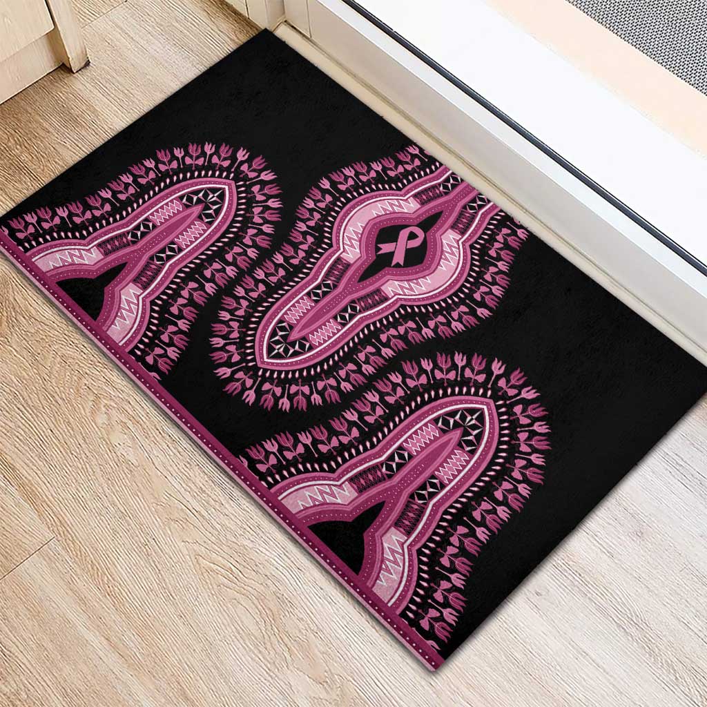 Breast Cancer Awareness Pink Ribbon Afro Rubber Doormat Dashiki Style - African Pride