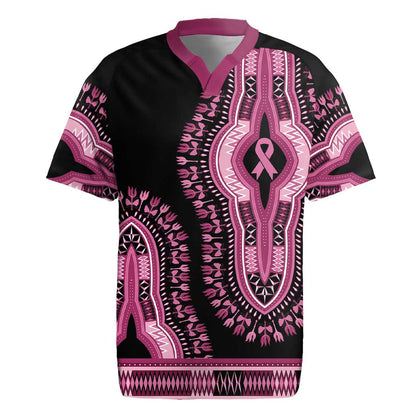 Breast Cancer Awareness Pink Ribbon Afro Rugby Jersey Dashiki Style - African Pride
