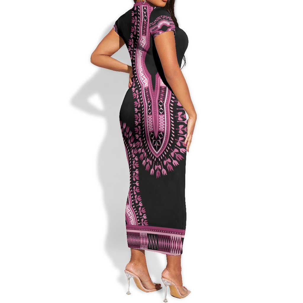 Breast Cancer Awareness Pink Ribbon Afro Short Sleeve Bodycon Dress Dashiki Style by African Pride