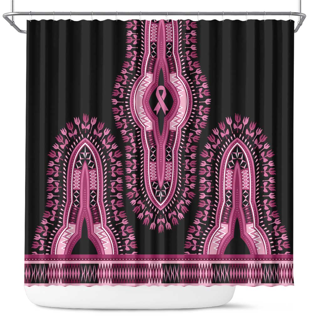 Breast Cancer Awareness Pink Ribbon Afro Shower Curtain Dashiki Style - African Pride