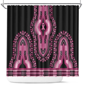 Breast Cancer Awareness Pink Ribbon Afro Shower Curtain Dashiki Style - African Pride
