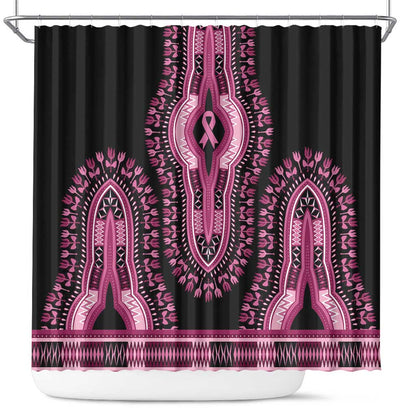 Breast Cancer Awareness Pink Ribbon Afro Shower Curtain Dashiki Style - African Pride