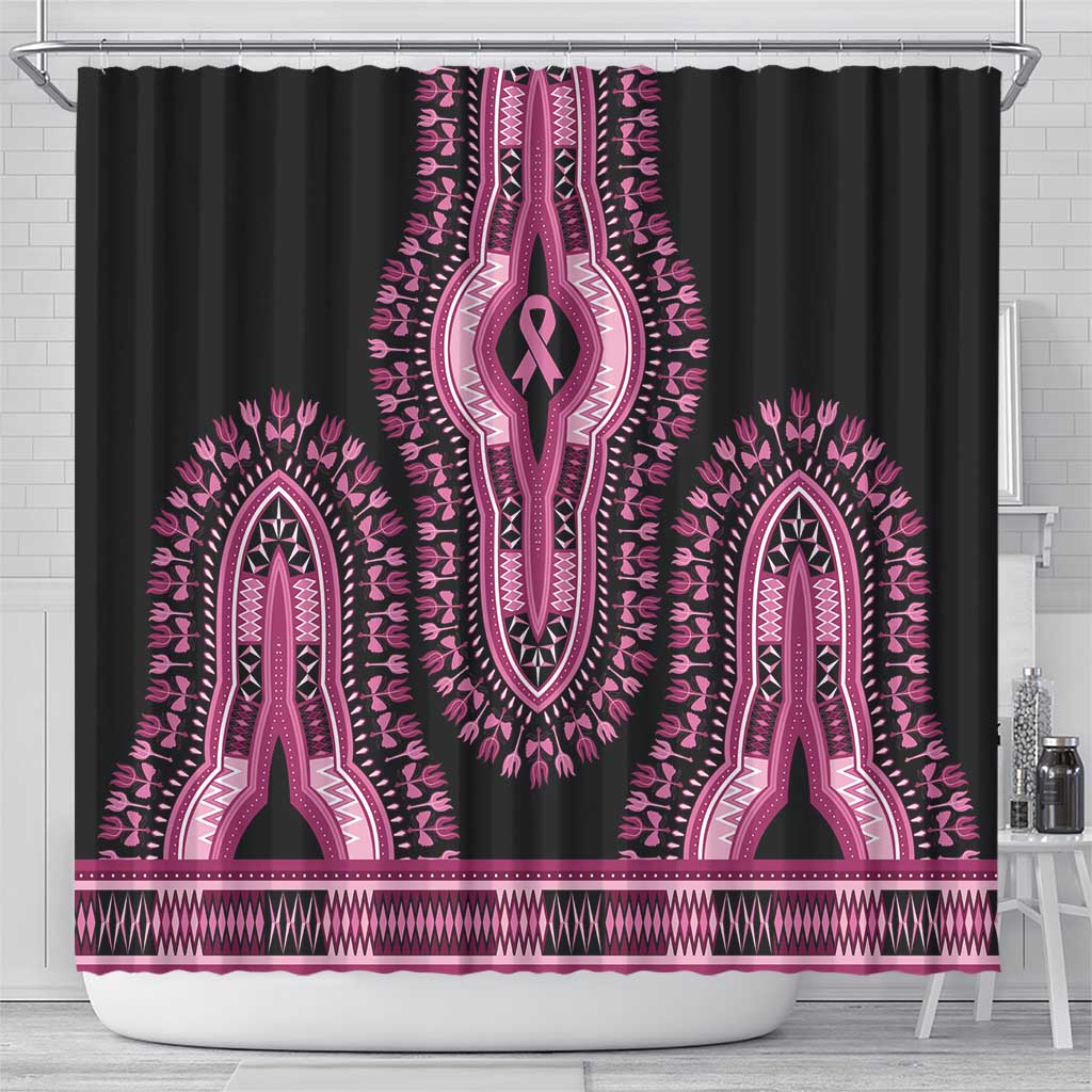 Breast Cancer Awareness Pink Ribbon Afro Shower Curtain Dashiki Style - African Pride