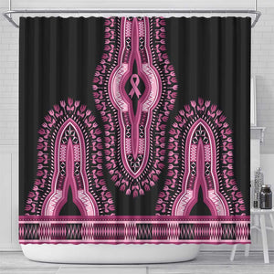 Breast Cancer Awareness Pink Ribbon Afro Shower Curtain Dashiki Style - African Pride