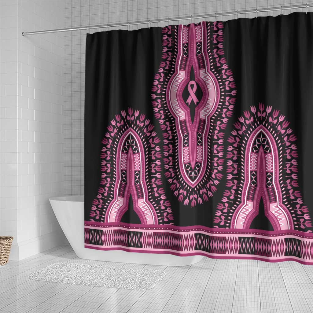 Breast Cancer Awareness Pink Ribbon Afro Shower Curtain Dashiki Style - African Pride