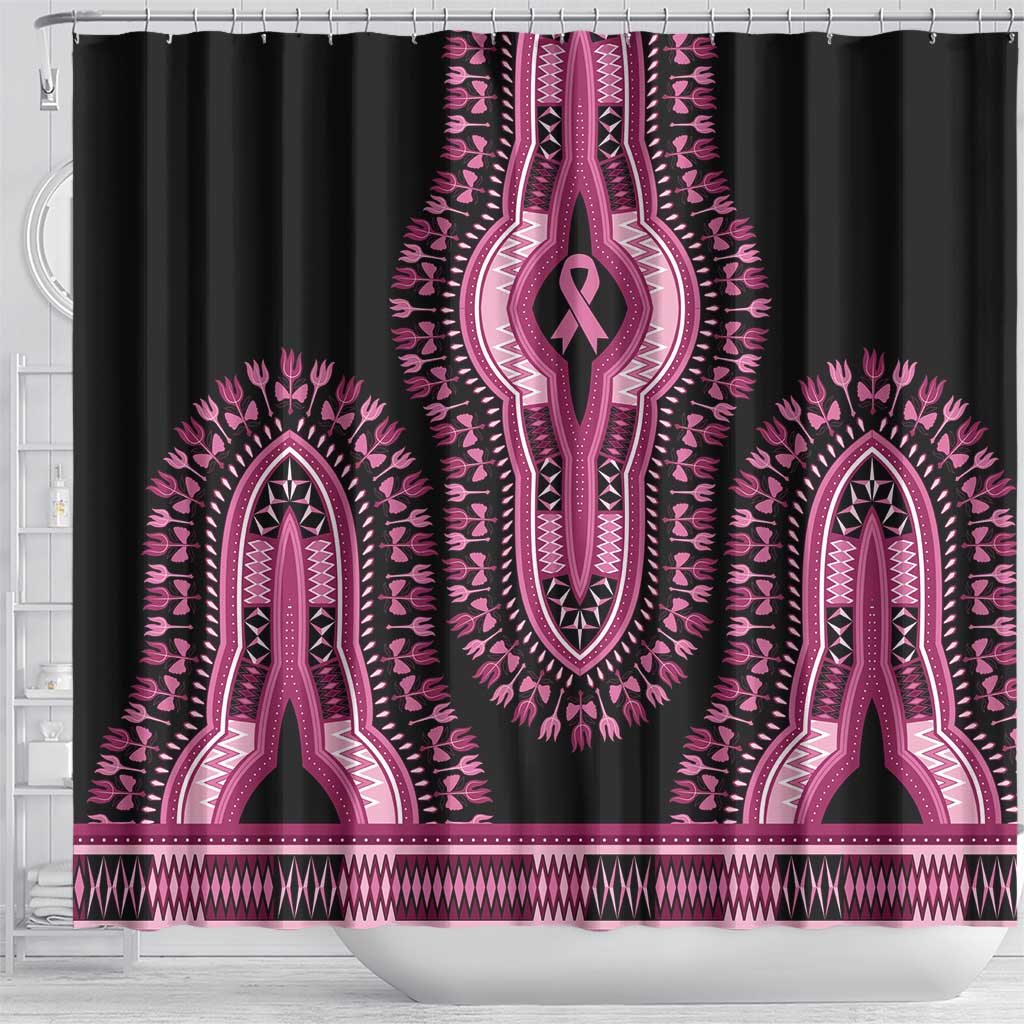 Breast Cancer Awareness Pink Ribbon Afro Shower Curtain Dashiki Style - African Pride