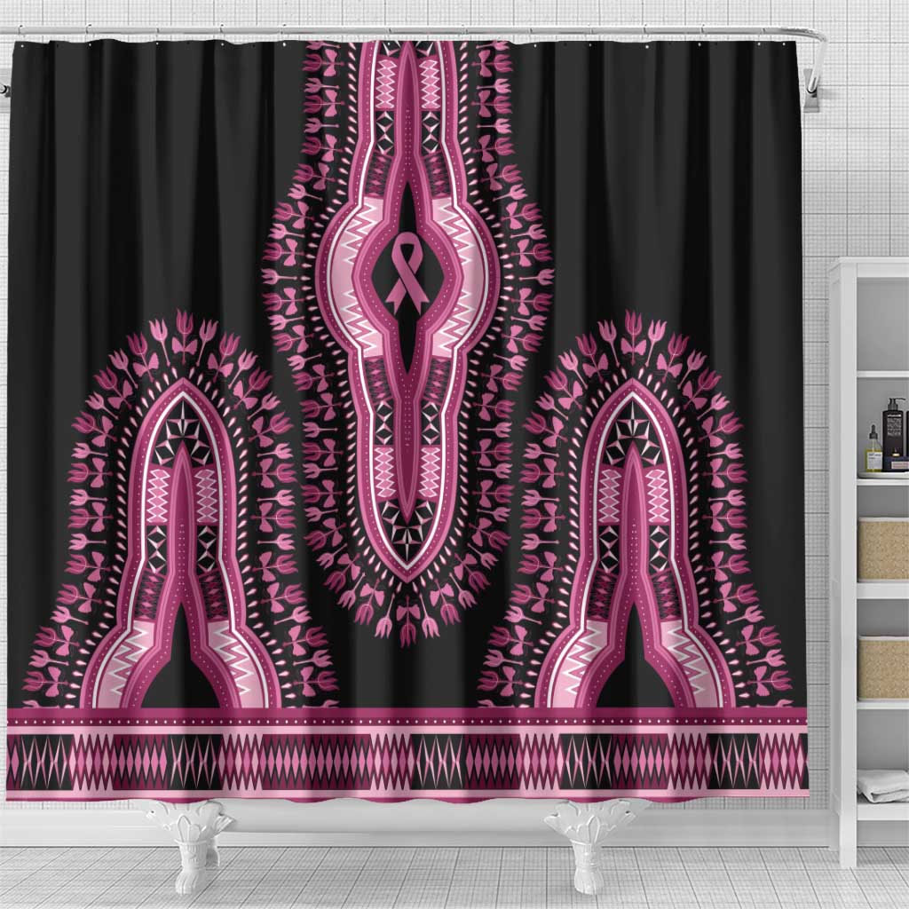 Breast Cancer Awareness Pink Ribbon Afro Shower Curtain Dashiki Style - African Pride