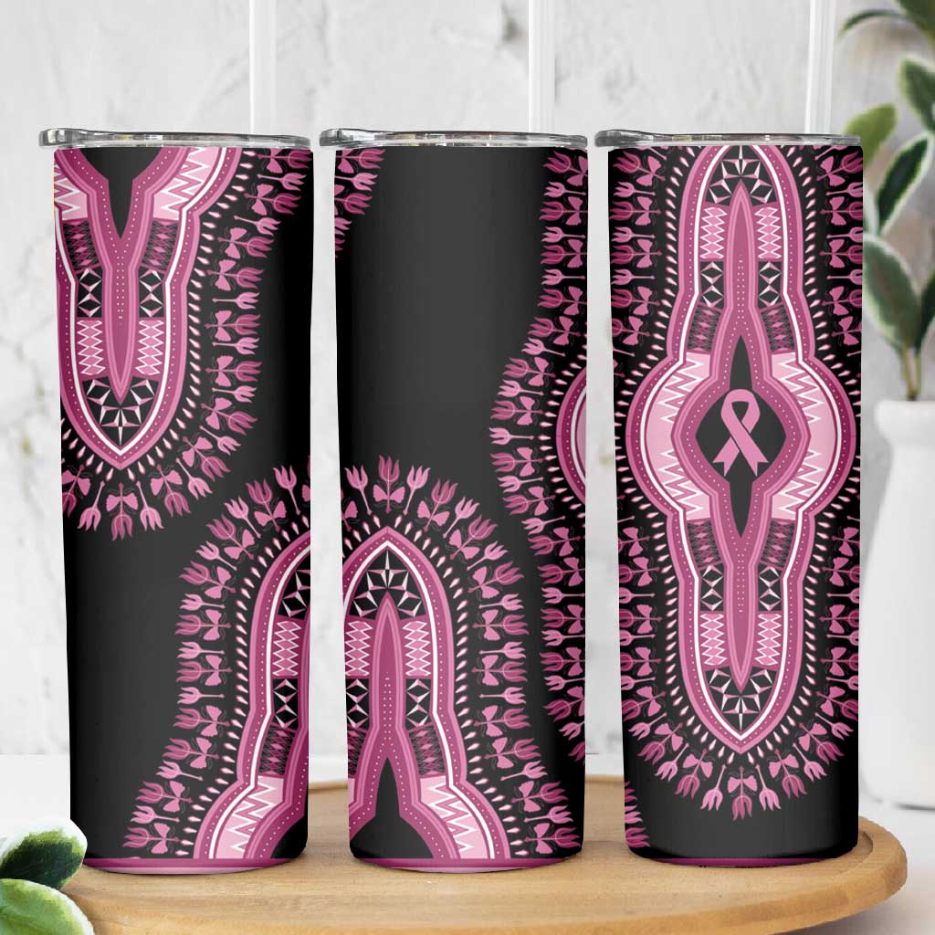 Breast Cancer Awareness Pink Ribbon Afro Skinny Tumbler Dashiki Style - African Pride