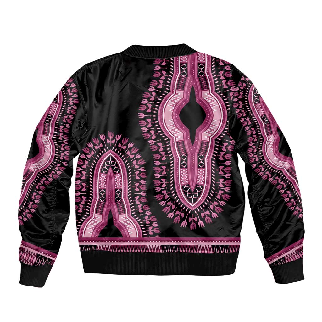 Breast Cancer Awareness Pink Ribbon Afro Sleeve Zip Bomber Jacket Dashiki Style - African Pride