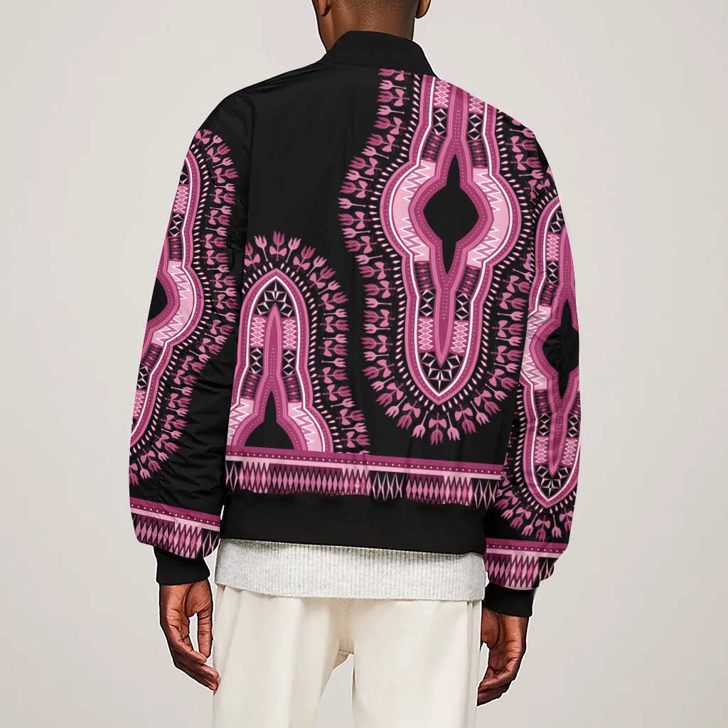 Breast Cancer Awareness Pink Ribbon Afro Sleeve Zip Bomber Jacket Dashiki Style - African Pride