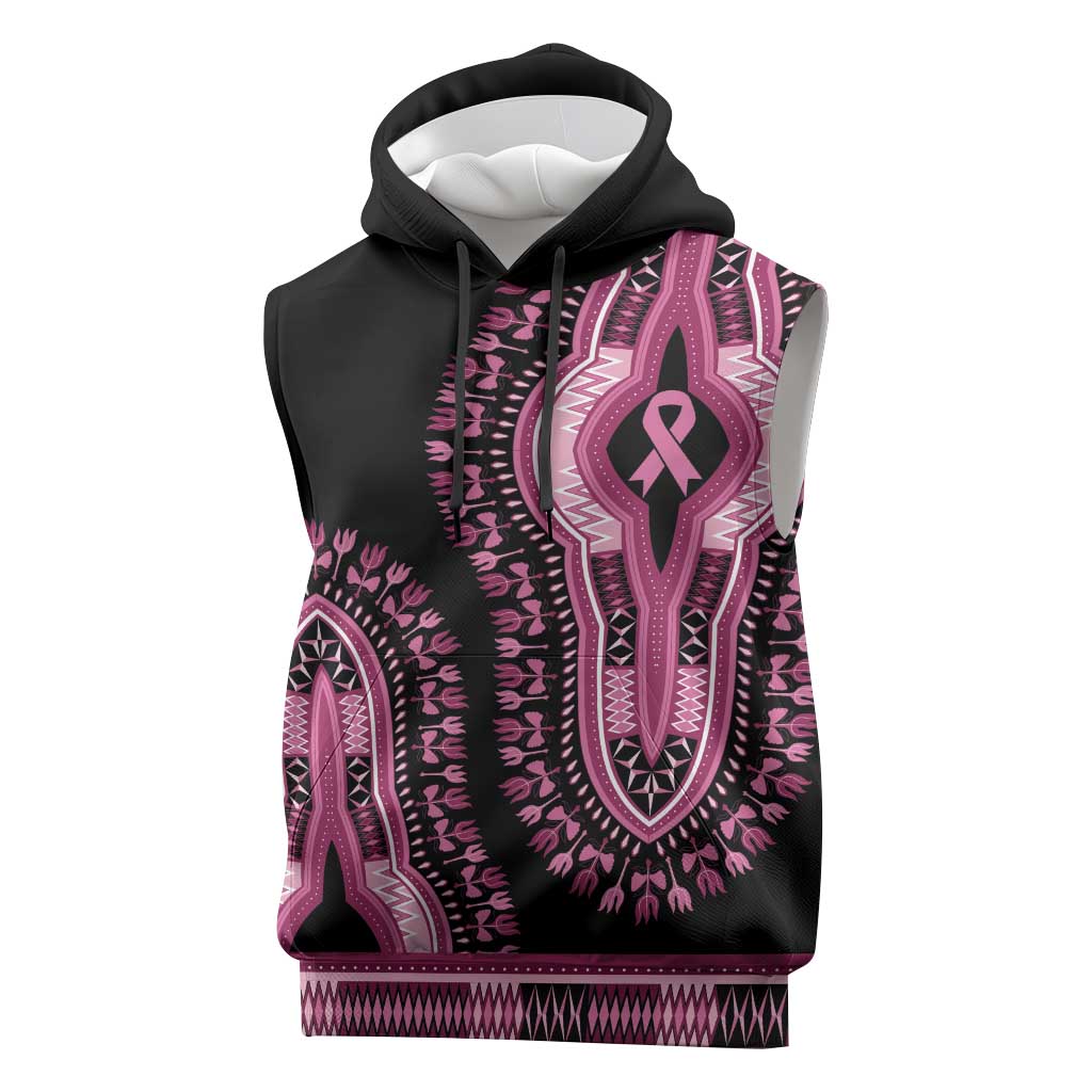 Breast Cancer Awareness Pink Ribbon Afro Sleeveless Hoodie Dashiki Style - African Pride