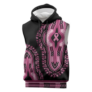 Breast Cancer Awareness Pink Ribbon Afro Sleeveless Hoodie Dashiki Style - African Pride