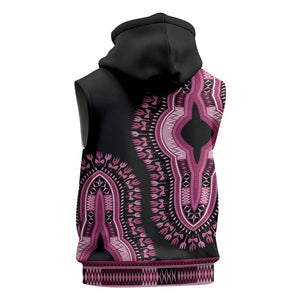 Breast Cancer Awareness Pink Ribbon Afro Sleeveless Zip Hoodie Dashiki Style - African Pride