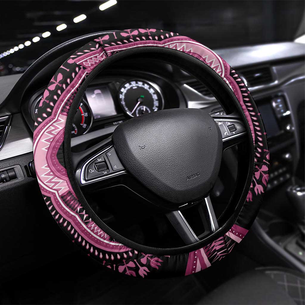 Breast Cancer Awareness Pink Ribbon Afro Steering Wheel Cover Dashiki Style - African Pride