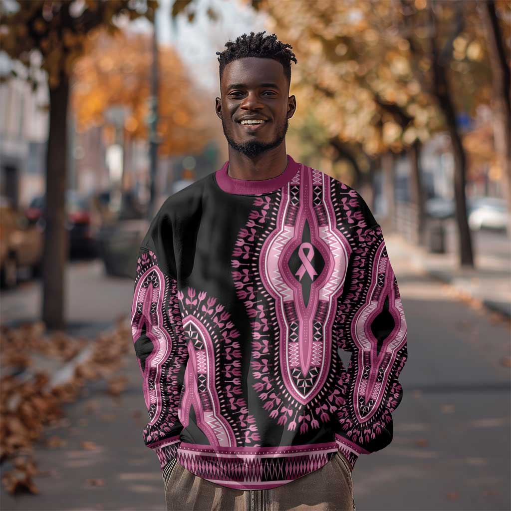 Breast Cancer Awareness Pink Ribbon Afro Sweatshirt Dashiki Style - African Pride