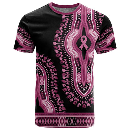 Breast Cancer Awareness Pink Ribbon Afro T shirt Dashiki Style - African Pride