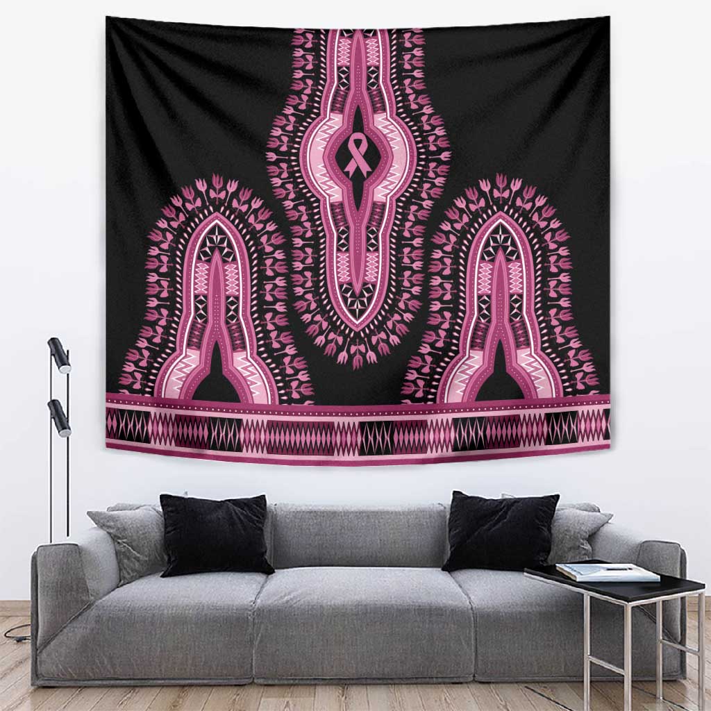 Breast Cancer Awareness Pink Ribbon Afro Tapestry Dashiki Style - African Pride