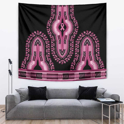 Breast Cancer Awareness Pink Ribbon Afro Tapestry Dashiki Style - African Pride