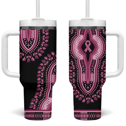Breast Cancer Awareness Pink Ribbon Afro Tumbler With Handle Dashiki Style - African Pride