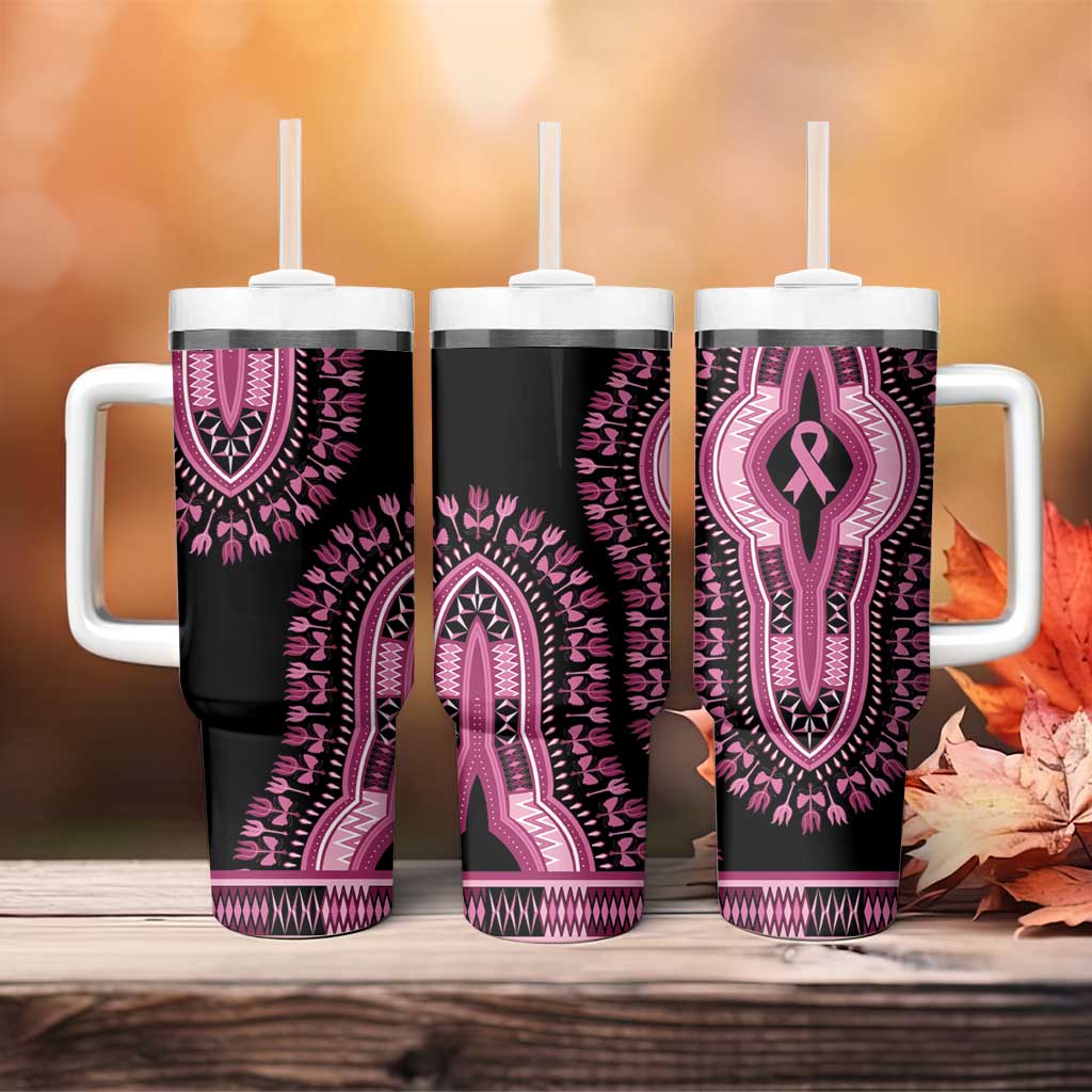 Breast Cancer Awareness Pink Ribbon Afro Tumbler With Handle Dashiki Style - African Pride