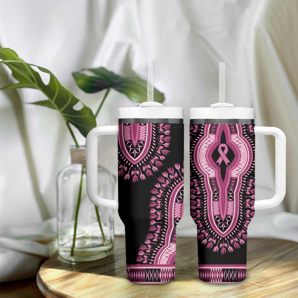 Breast Cancer Awareness Pink Ribbon Afro Tumbler With Handle Dashiki Style - African Pride