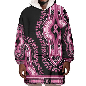 Breast Cancer Awareness Pink Ribbon Afro Wearable Blanket Hoodie Dashiki Style - African Pride