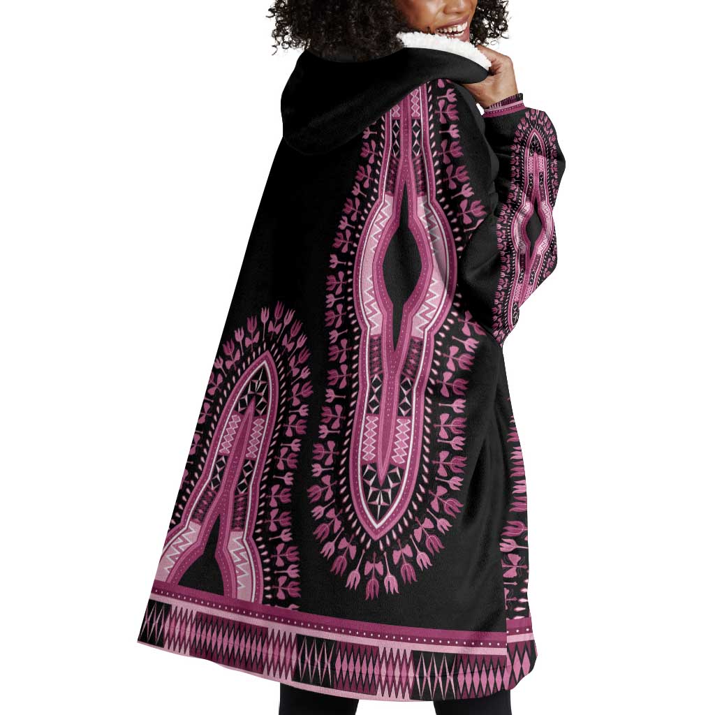 Breast Cancer Awareness Pink Ribbon Afro Wearable Blanket Hoodie Dashiki Style - African Pride