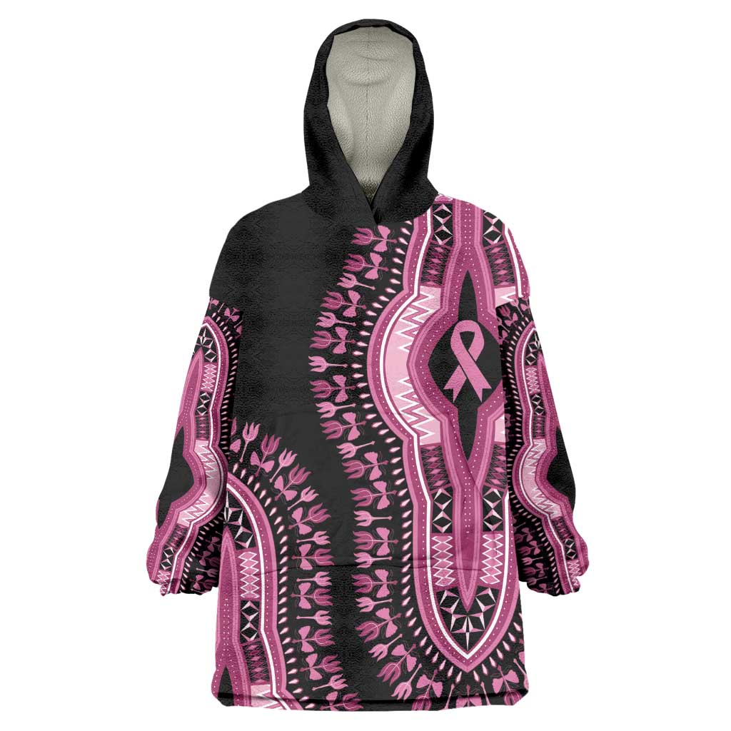 Breast Cancer Awareness Pink Ribbon Afro Wearable Blanket Hoodie Dashiki Style - African Pride