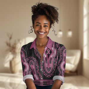 Breast Cancer Awareness Pink Ribbon Afro Women Casual Shirt Dashiki Style - African Pride