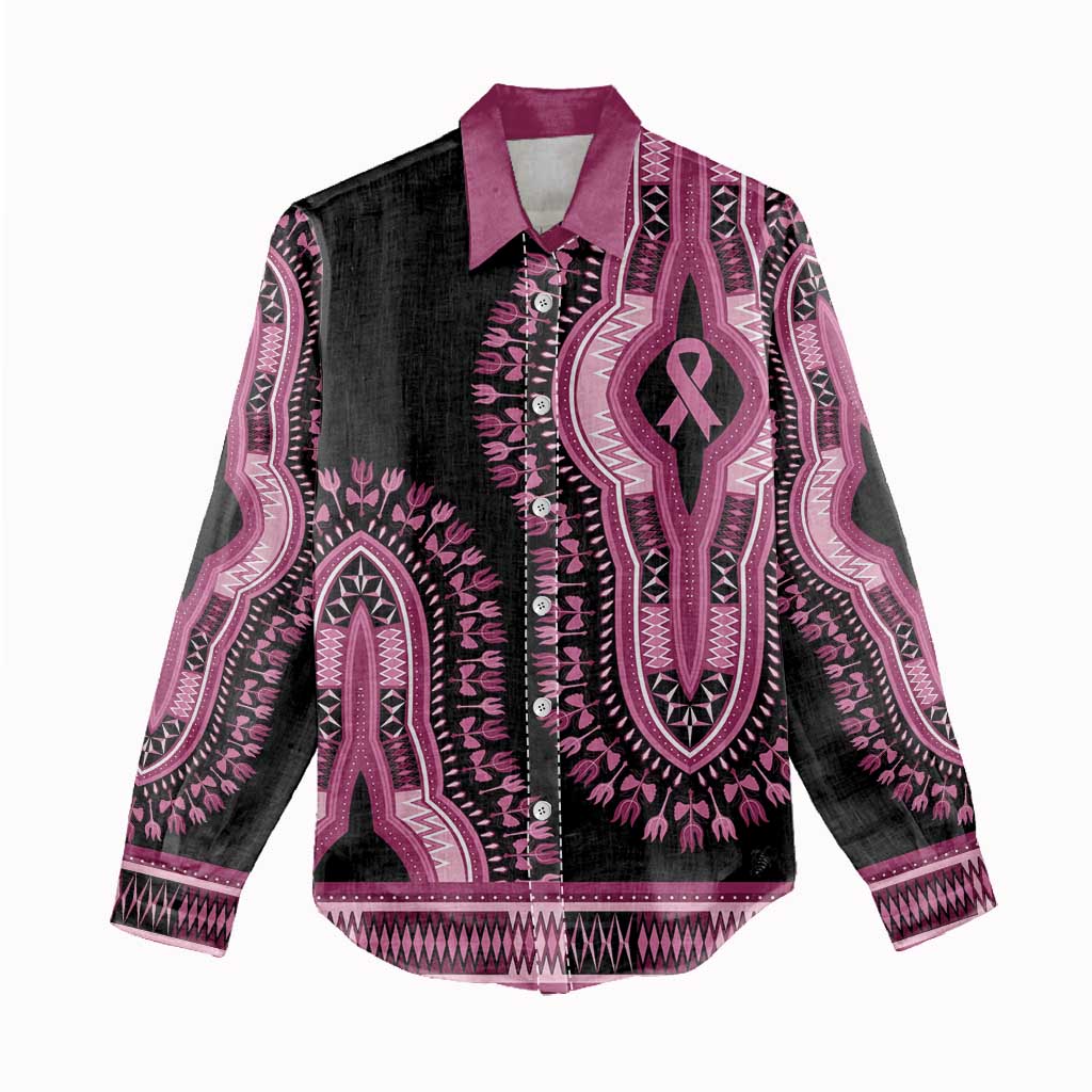 Breast Cancer Awareness Pink Ribbon Afro Women Casual Shirt Dashiki Style - African Pride