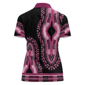 Breast Cancer Awareness Pink Ribbon Afro Women Polo Shirt Dashiki Style - African Pride