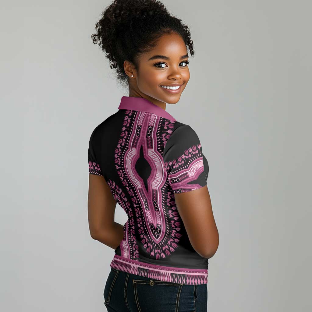 Breast Cancer Awareness Pink Ribbon Afro Women Polo Shirt Dashiki Style - African Pride