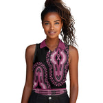 Breast Cancer Awareness Pink Ribbon Afro Women Sleeveless Polo Shirt Dashiki Style - African Pride