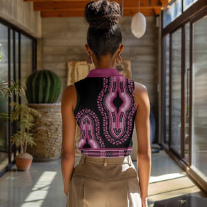 Breast Cancer Awareness Pink Ribbon Afro Women Sleeveless Polo Shirt Dashiki Style - African Pride
