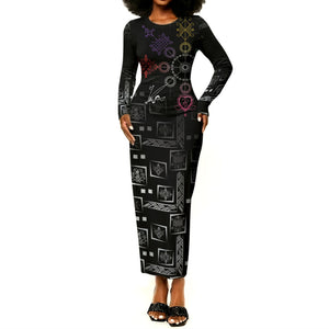 Afro Haiti Vodou Milokan Long Sleeve Bodycon Dress