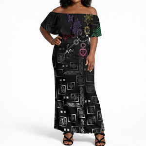 Afro Haiti Vodou Milokan Off Shoulder Maxi Dress