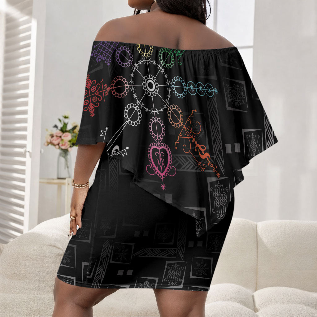 Afro Haiti Vodou Milokan Off Shoulder Short Dress