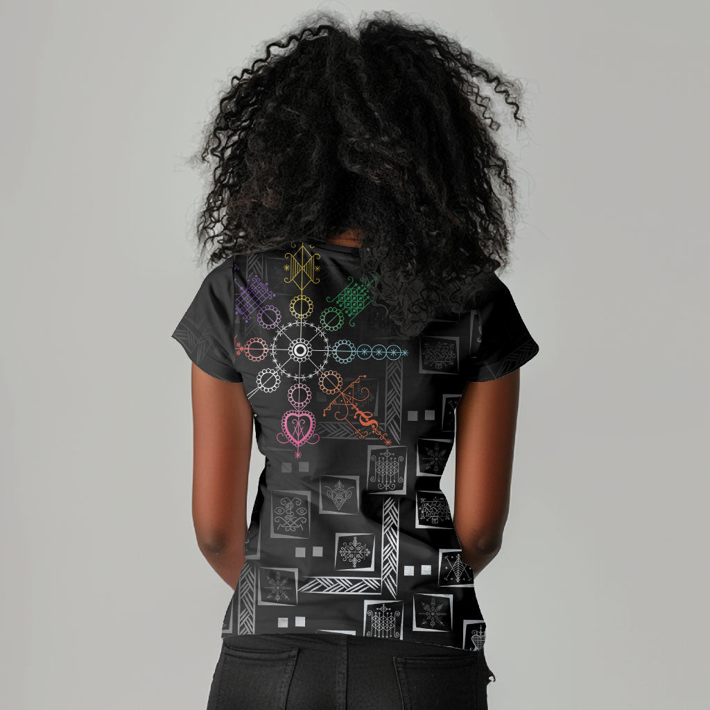 Afro Haiti Vodou Milokan Women V-Neck T-Shirt