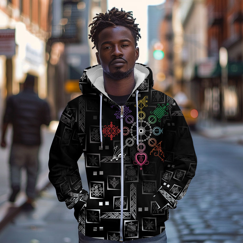 Afro Haiti Vodou Milokan Zip Hoodie
