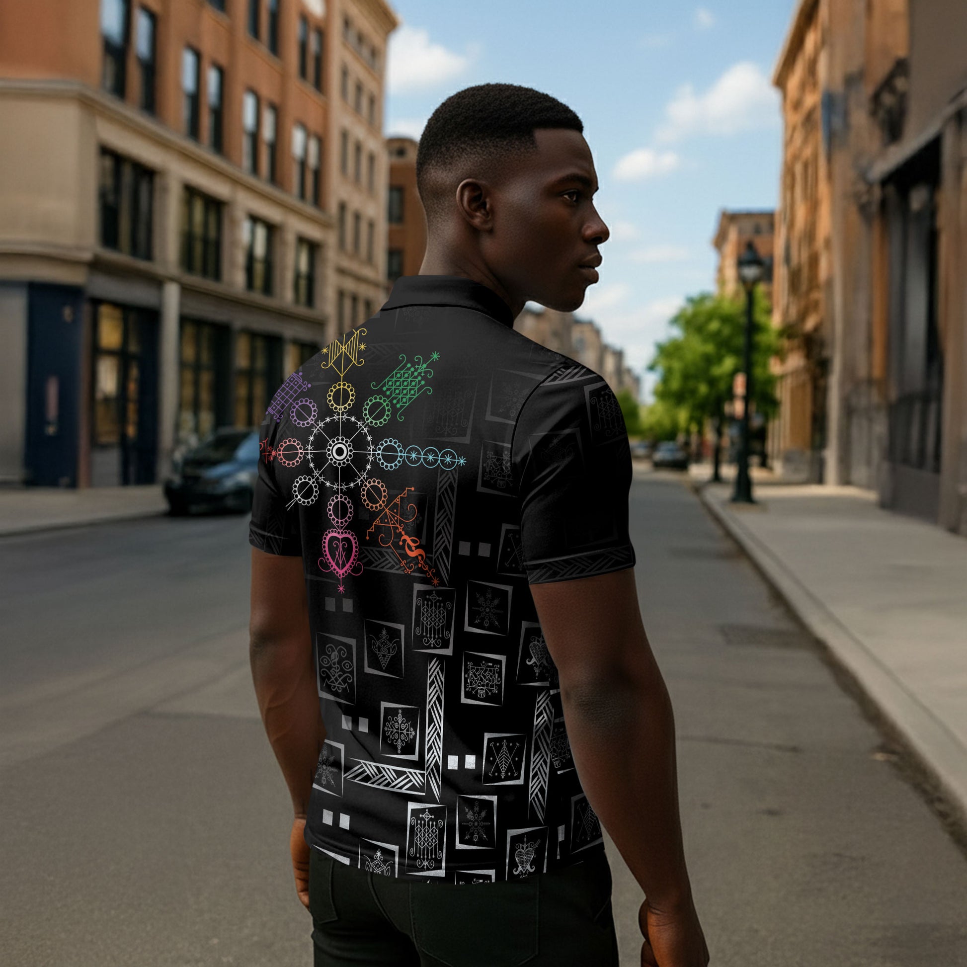 Afro Haiti Vodou Milokan Zipper Polo Shirt