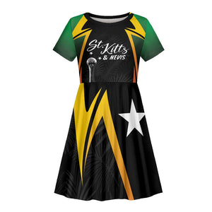 St Kitts and Nevis Cricket Custom Afro Kid Short Sleeve Dress Go Patriots Go Champions - African Pride