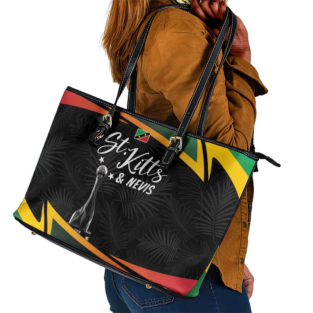 St Kitts and Nevis Cricket Afro Leather Tote Bag Go Patriots Go Champions - African Pride