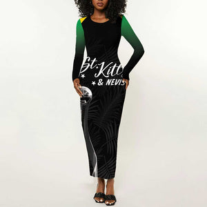 St Kitts and Nevis Cricket Custom Afro Long Sleeve Bodycon Dress Go Patriots Go Champions - African Pride
