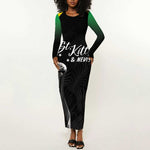 St Kitts and Nevis Cricket Custom Afro Long Sleeve Bodycon Dress Go Patriots Go Champions - African Pride