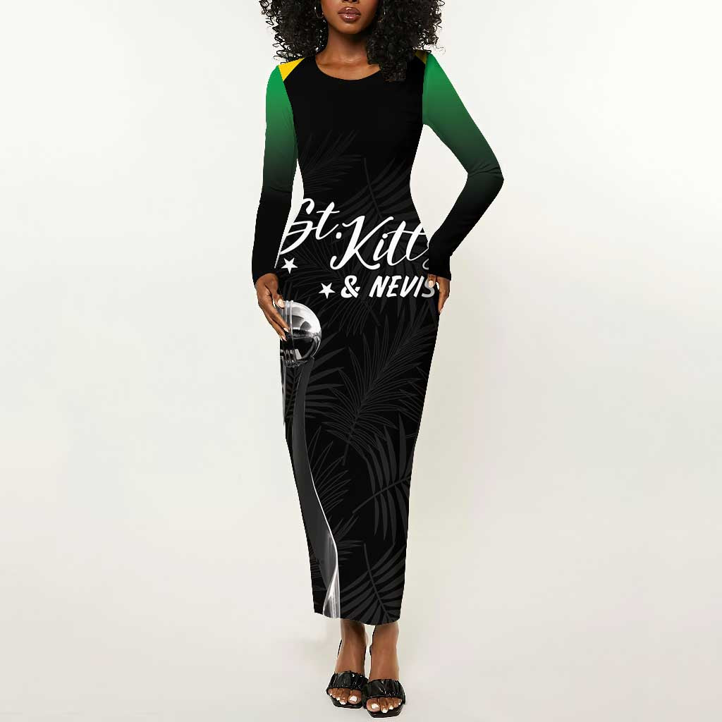 St Kitts and Nevis Cricket Custom Afro Long Sleeve Bodycon Dress Go Patriots Go Champions - African Pride