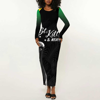 St Kitts and Nevis Cricket Custom Afro Long Sleeve Bodycon Dress Go Patriots Go Champions - African Pride
