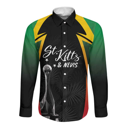 St Kitts and Nevis Cricket Custom Afro Long Sleeve Button Shirt Go Patriots Go Champions - African Pride